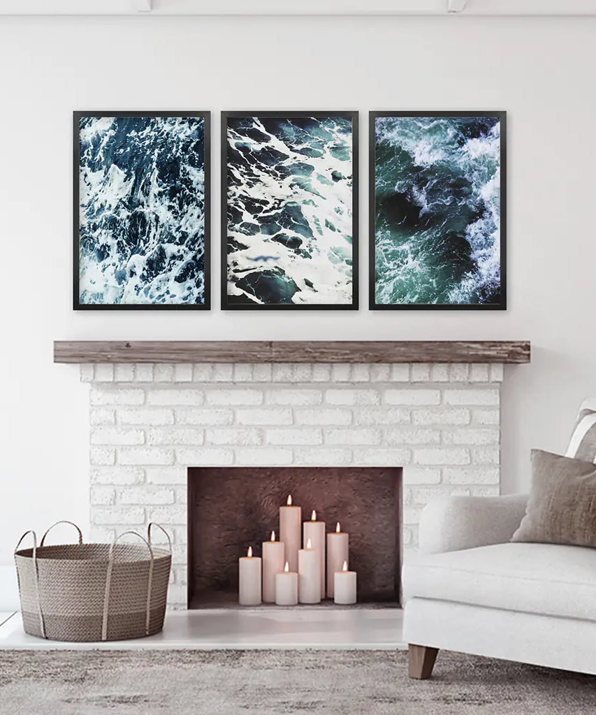 Blue Green Ocean Waves 3 Piece Wall Art