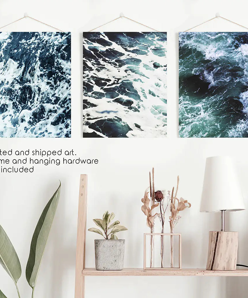 Blue Green Ocean Waves 3 Piece Wall Art