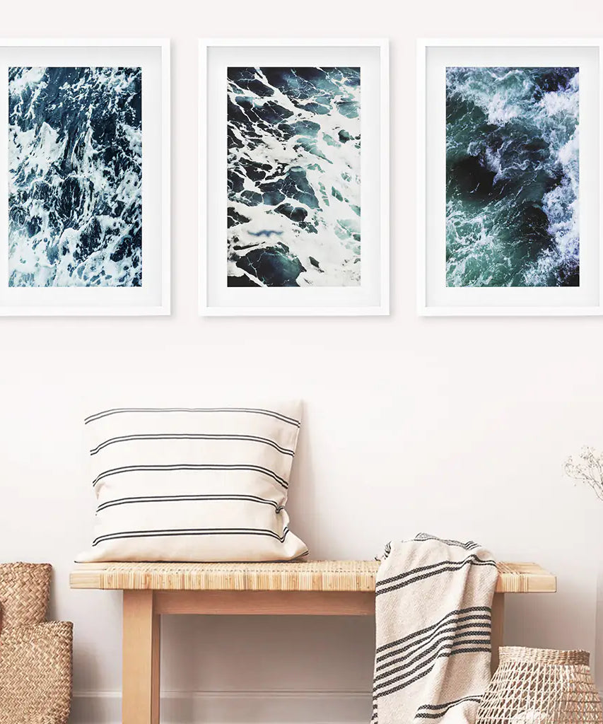 Blue Green Ocean Waves 3 Piece Wall Art