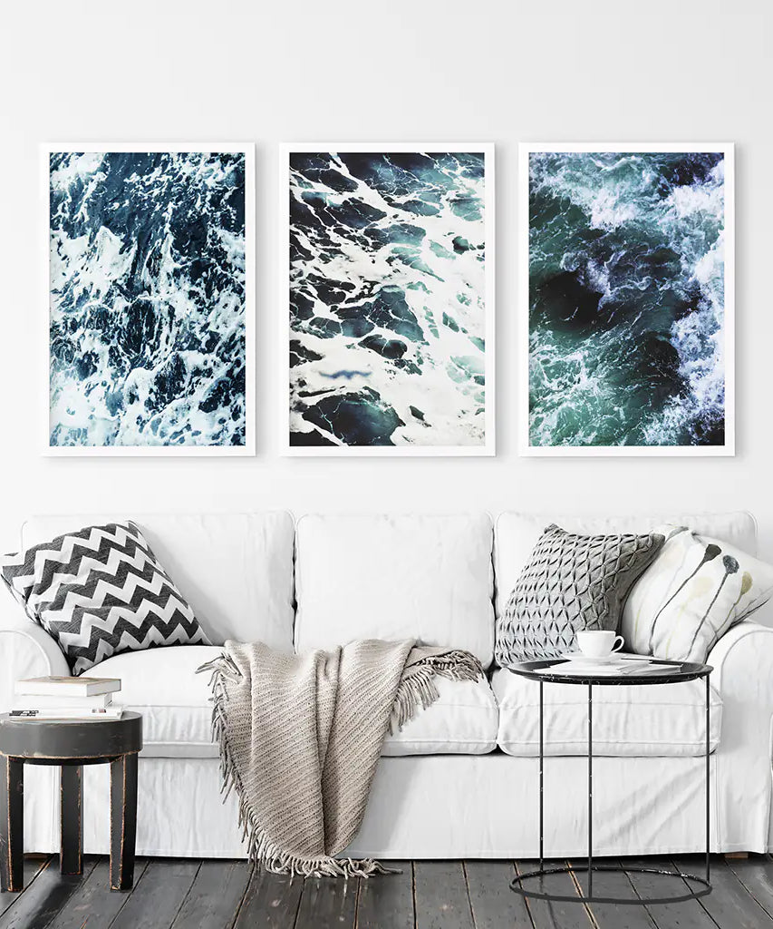 Blue Green Ocean Waves 3 Piece Wall Art