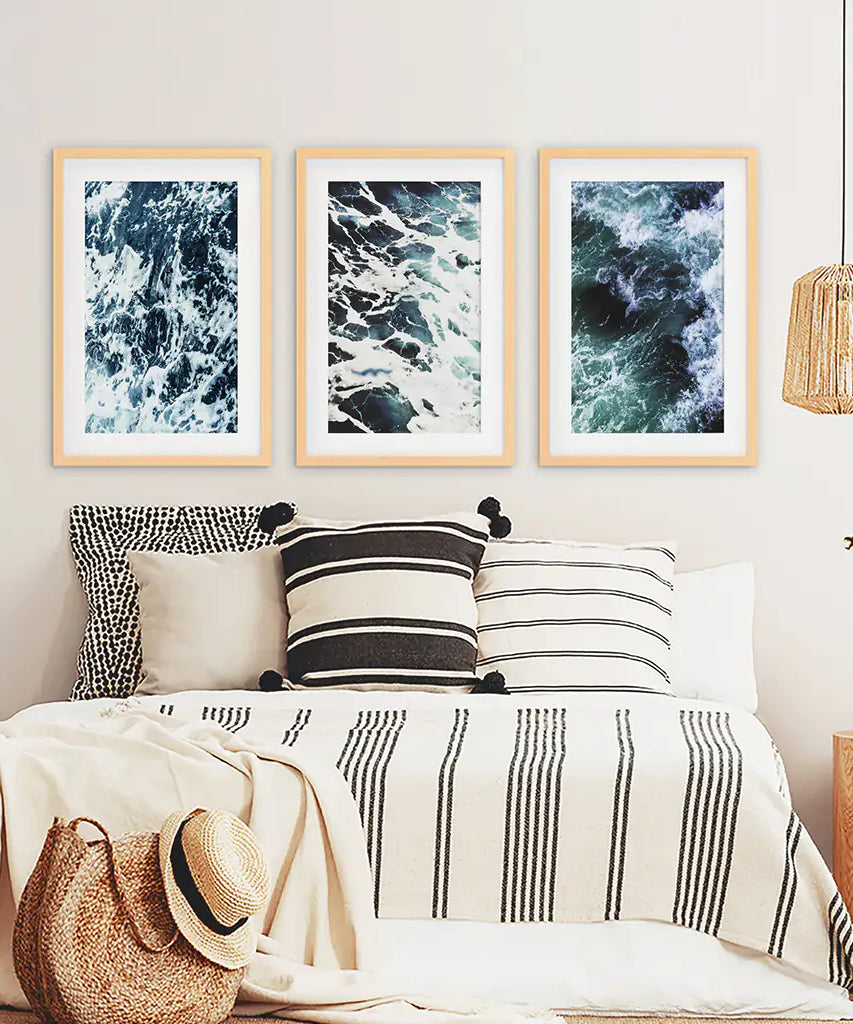 Blue Green Ocean Waves 3 Piece Wall Art