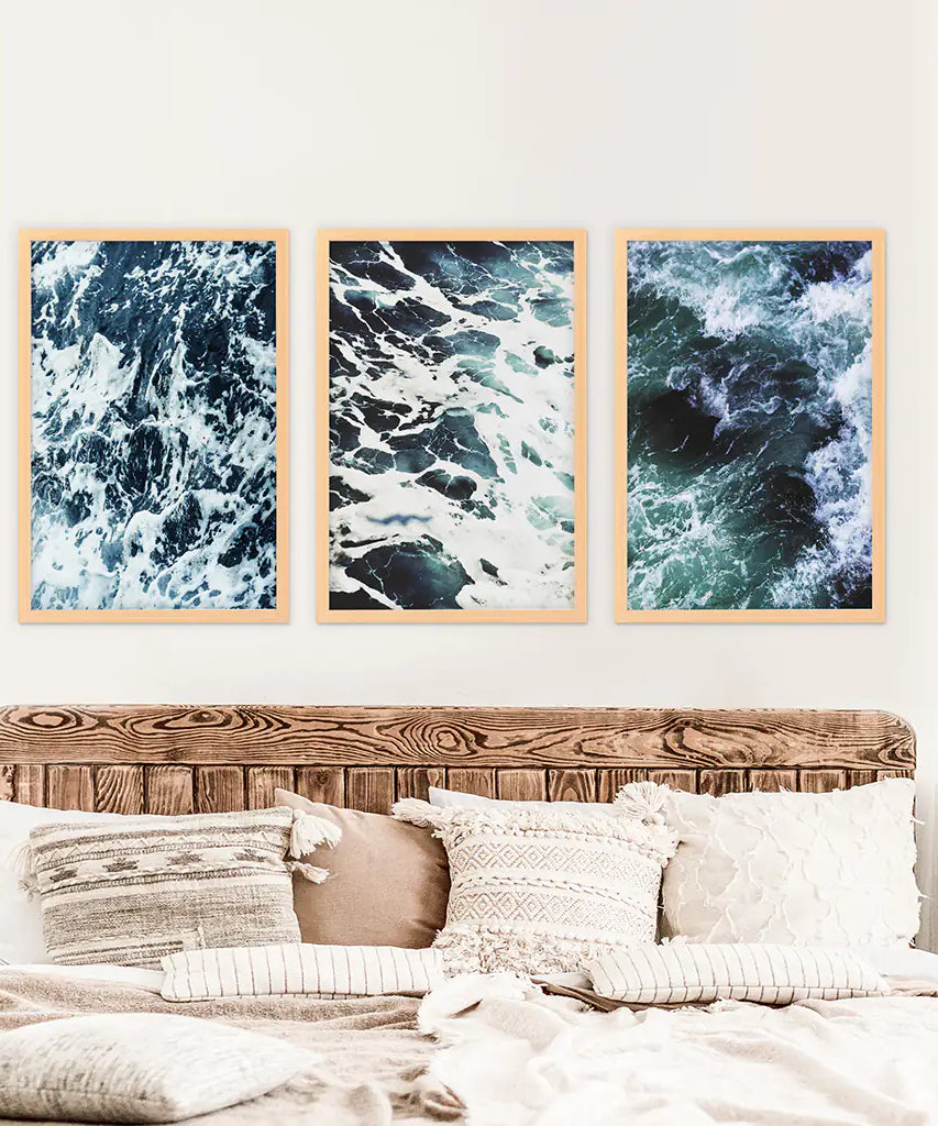 Blue Green Ocean Waves 3 Piece Wall Art