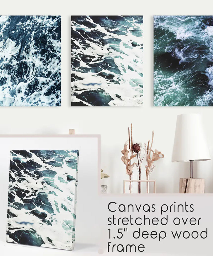 Blue Green Ocean Waves 3 Piece Wall Art