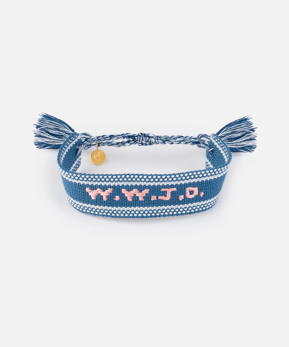 Blue WWJD Embroidered Bracelet