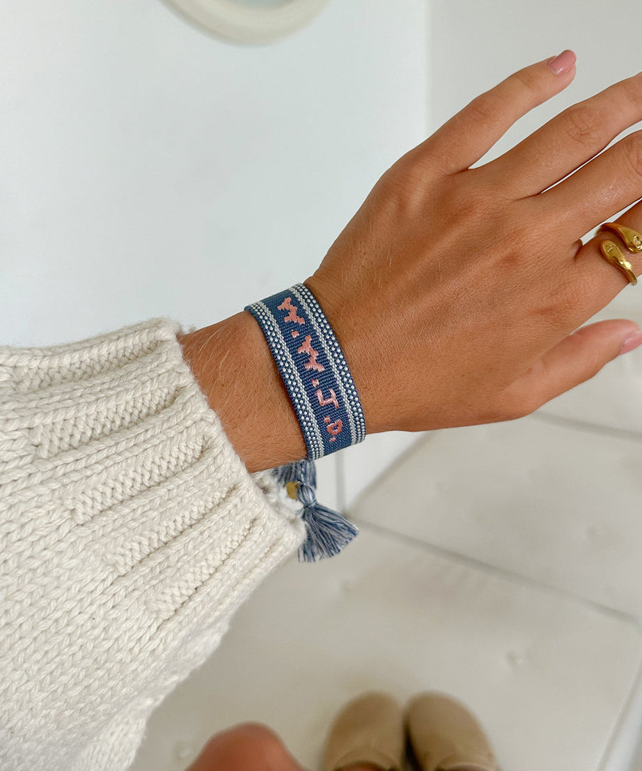 Blue WWJD Embroidered Bracelet