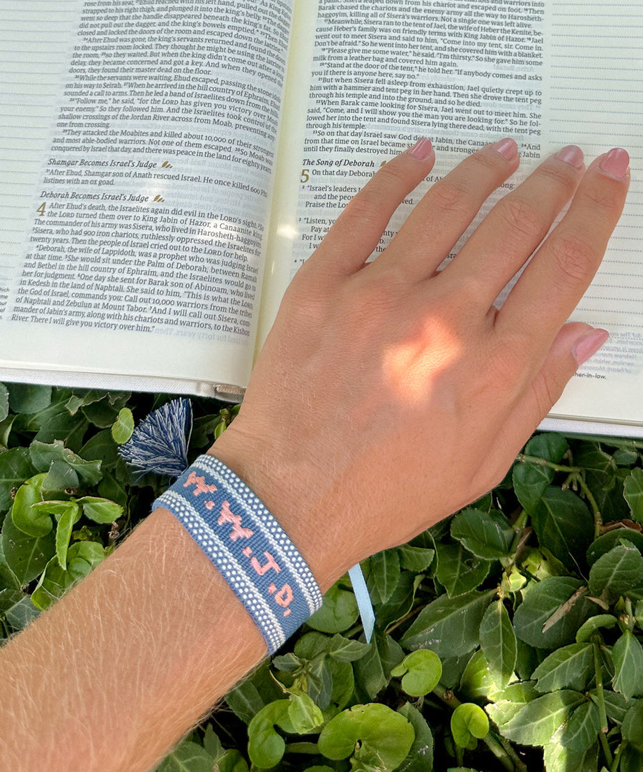 Blue WWJD Embroidered Bracelet