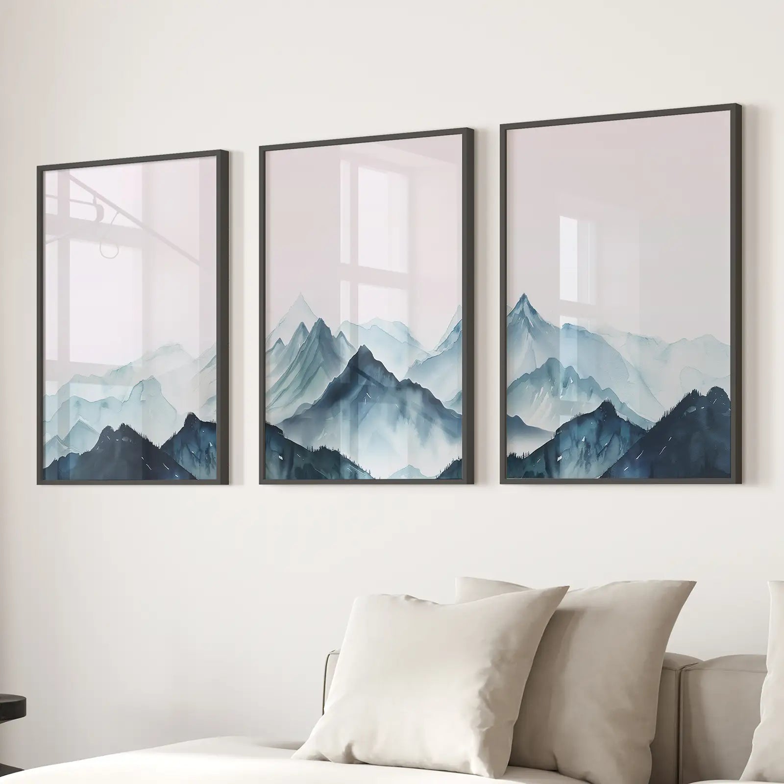 Moderne blaue Aquarell-Berglandschafts-Drucke