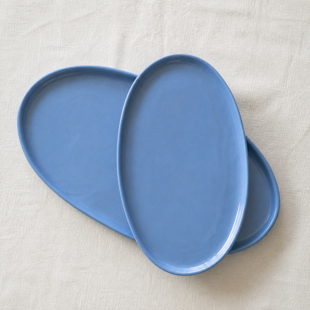 Handmade Oval Serving Platter. Forget-me-not Blue Porcelain