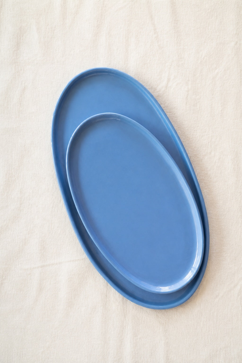 Handmade Oval Serving Platter. Forget-me-not Blue Porcelain