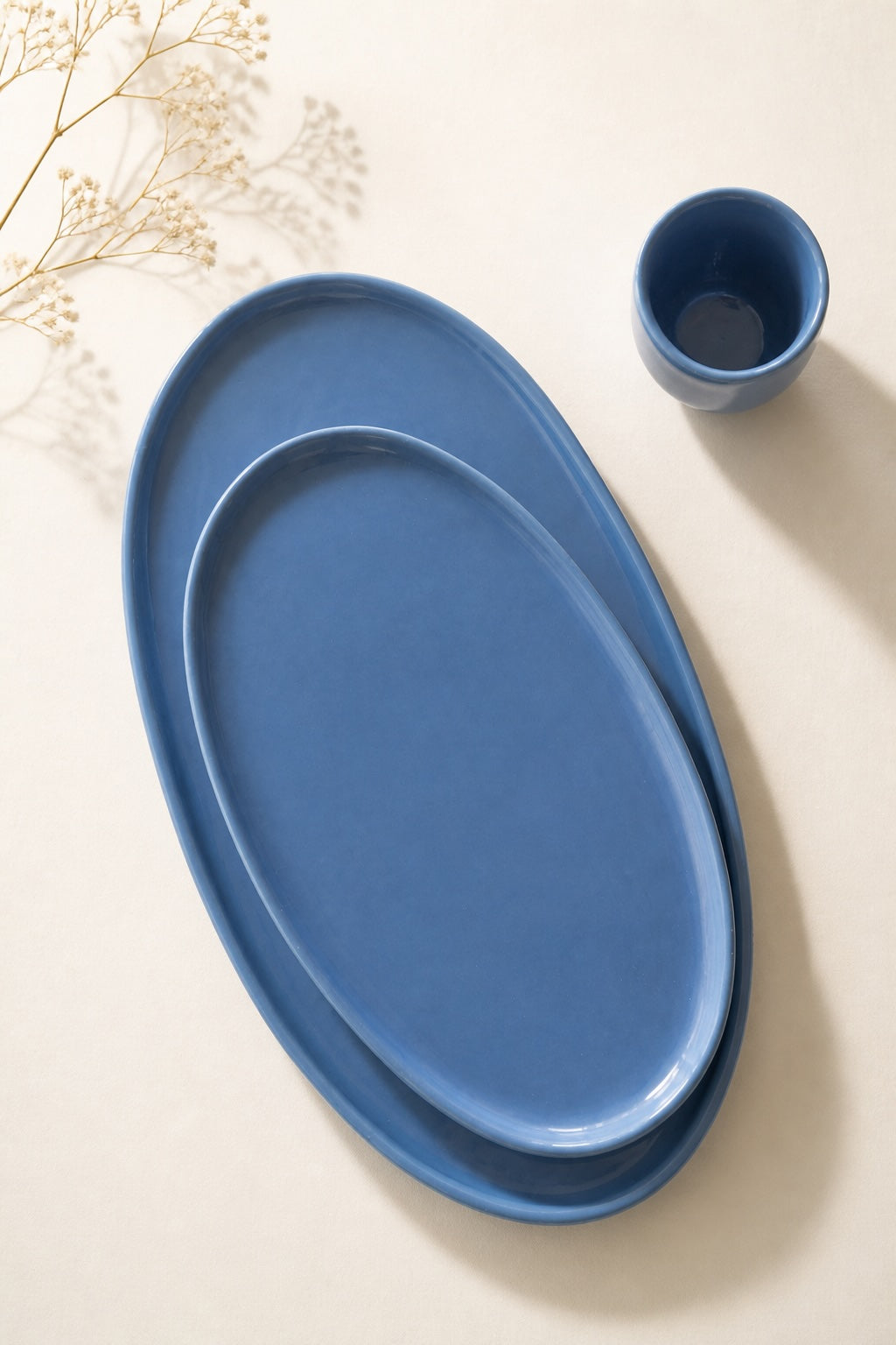 Handmade Oval Serving Platter. Forget-me-not Blue Porcelain