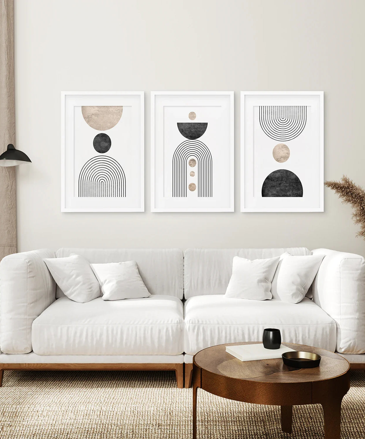 Minimalistisches Wandkunst-Set – Moderne Kunstdrucke Schwarzer Regenbogen
