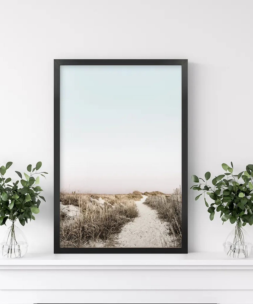 Boho Chic Wandkunstdruck. Sandiger Strandweg, Getrocknetes Gras