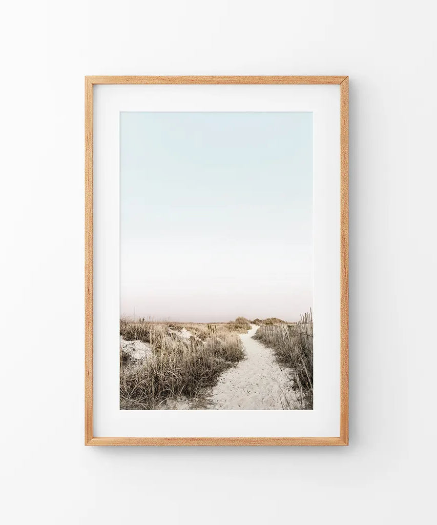 Boho Chic Wandkunstdruck. Sandiger Strandweg, Getrocknetes Gras