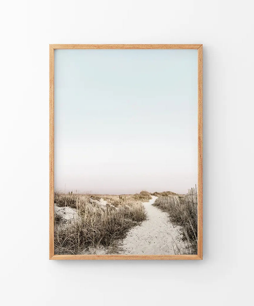 Boho Chic Wandkunstdruck. Sandiger Strandweg, Getrocknetes Gras
