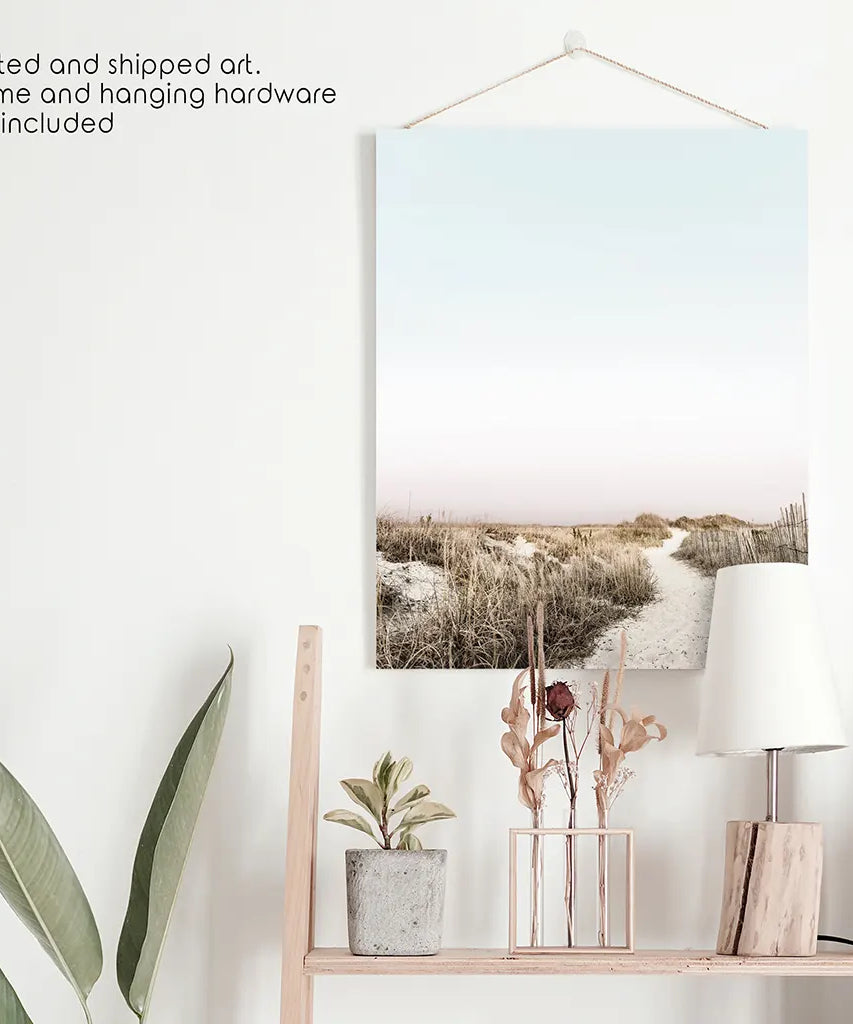Boho Chic Wandkunstdruck. Sandiger Strandweg, Getrocknetes Gras