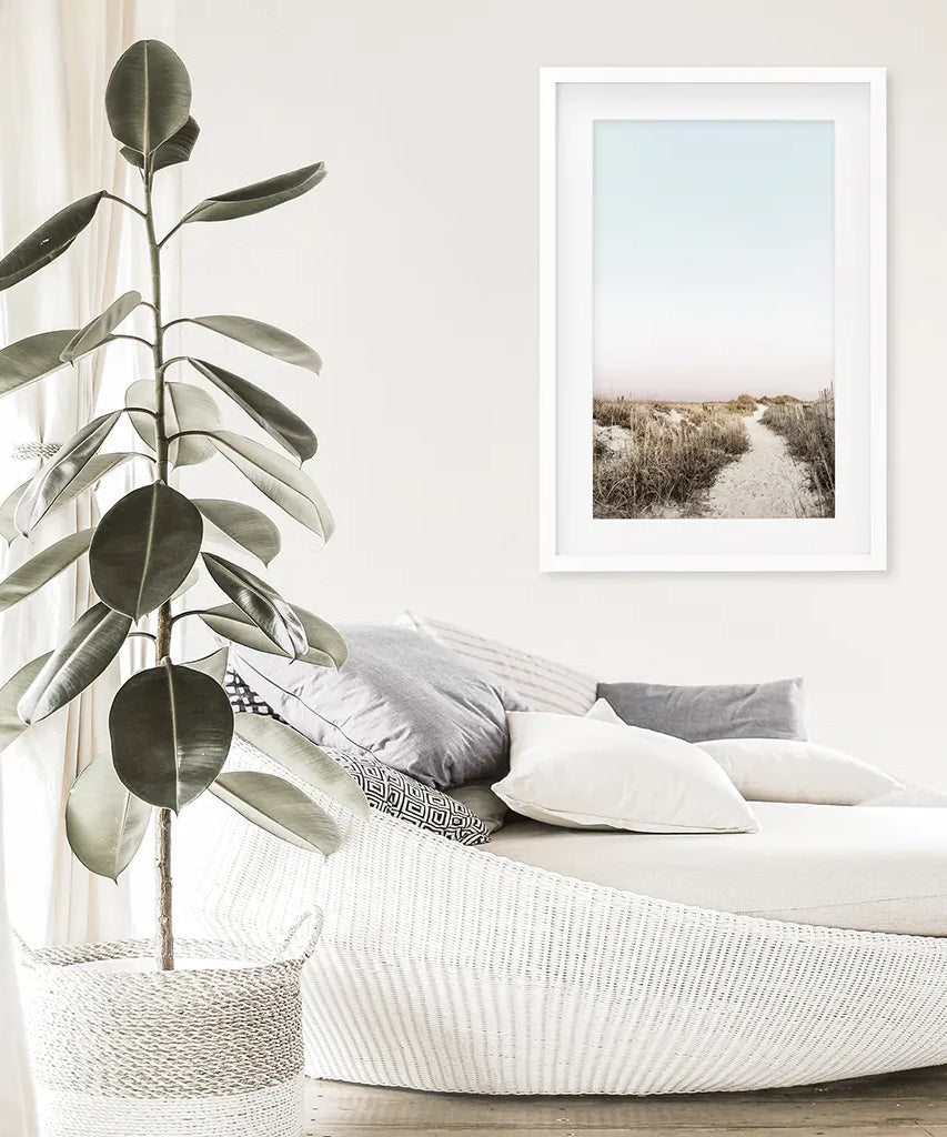 Boho Chic Wandkunstdruck. Sandiger Strandweg, Getrocknetes Gras