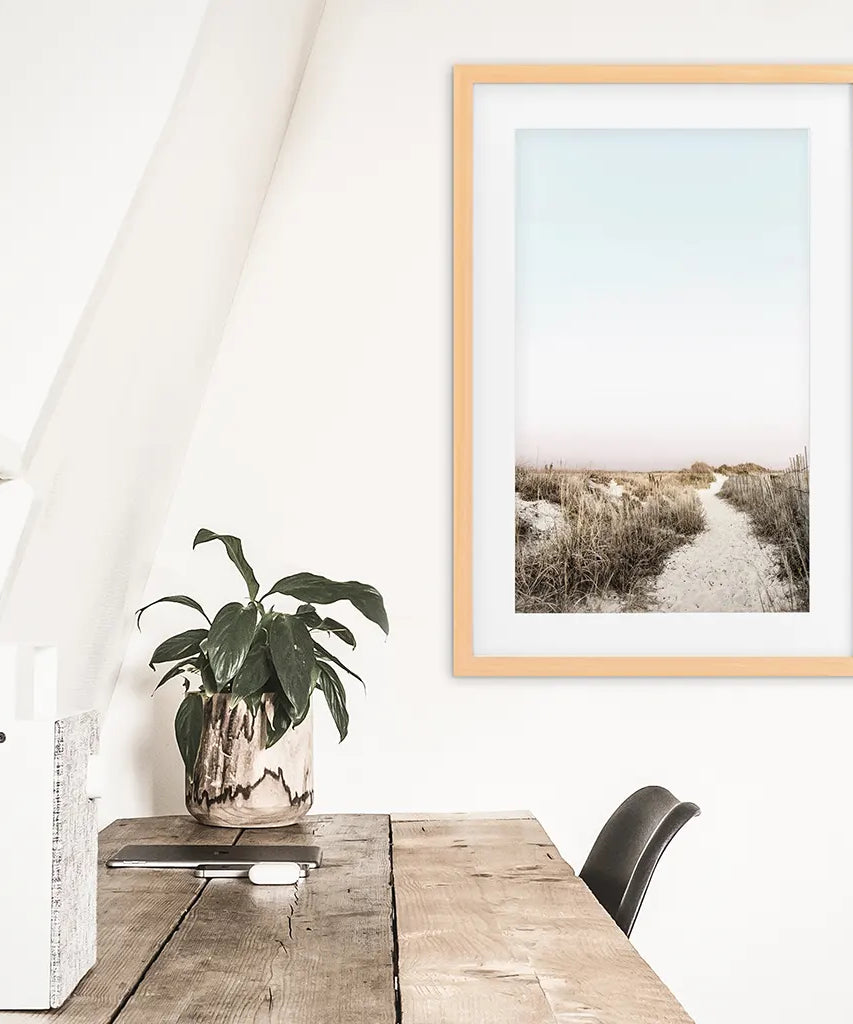 Boho Chic Wandkunstdruck. Sandiger Strandweg, Getrocknetes Gras