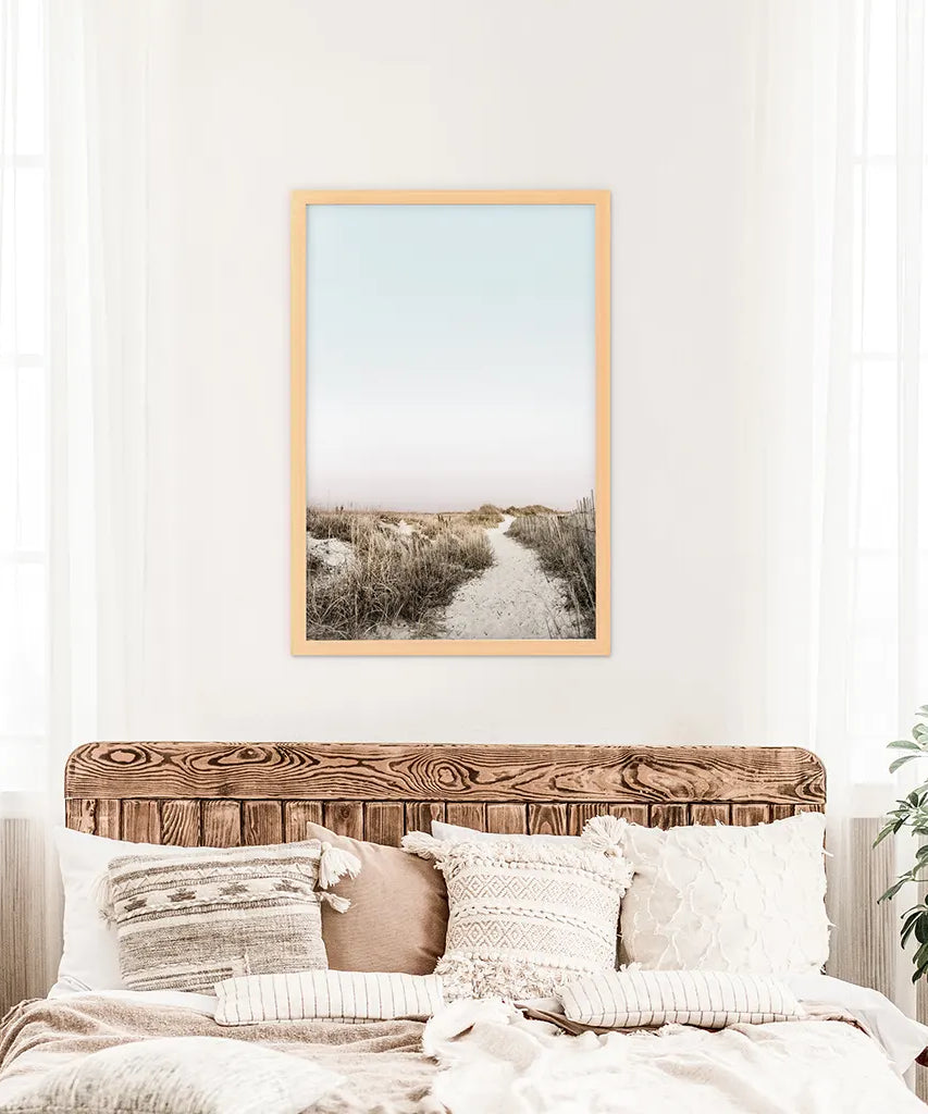 Boho Chic Wandkunstdruck. Sandiger Strandweg, Getrocknetes Gras