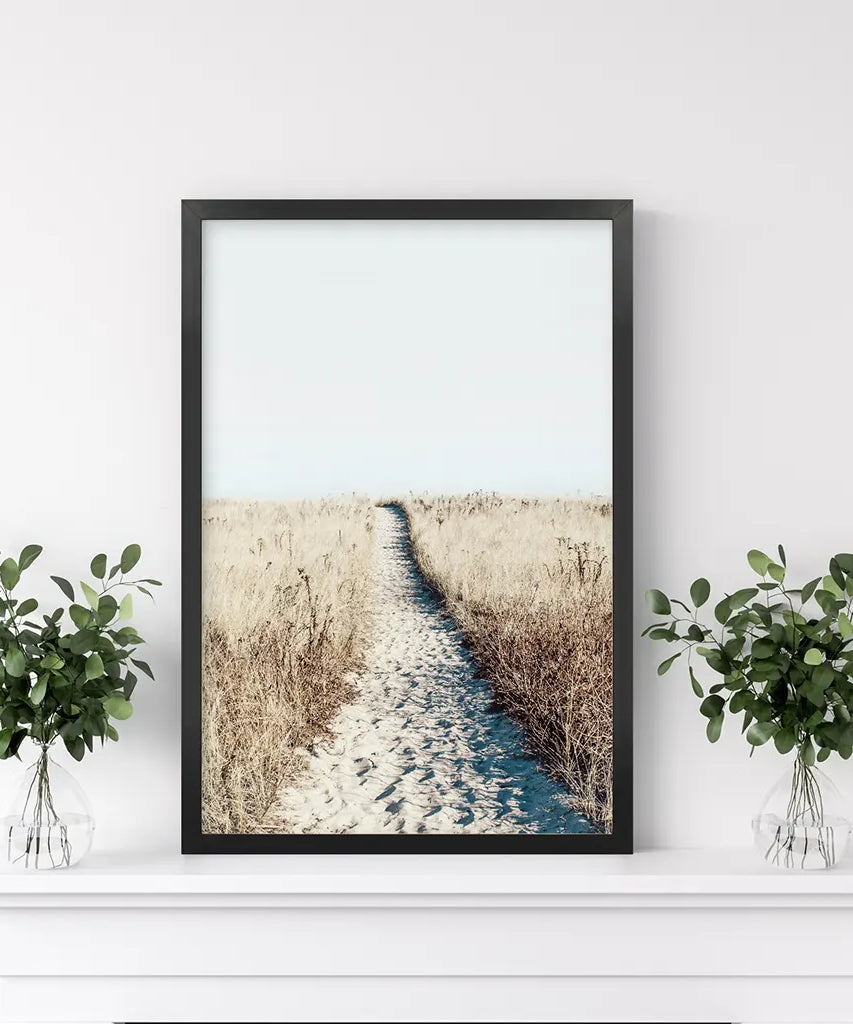 Ruhiger Strand Wandbild. Sanddünen, trockenes Gras