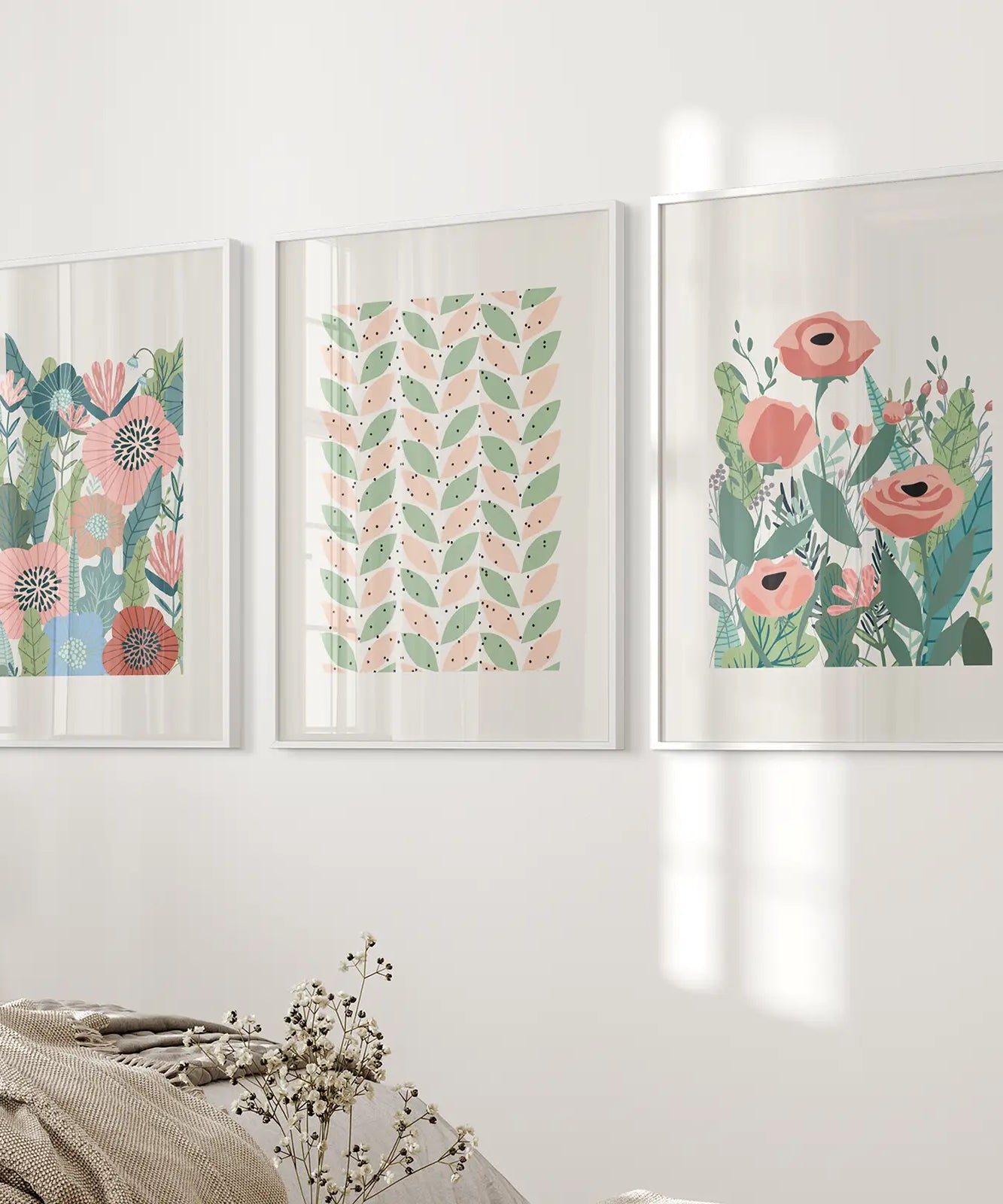 Botanische rosa Mohnblumen Wandkunst Poster Dekoration