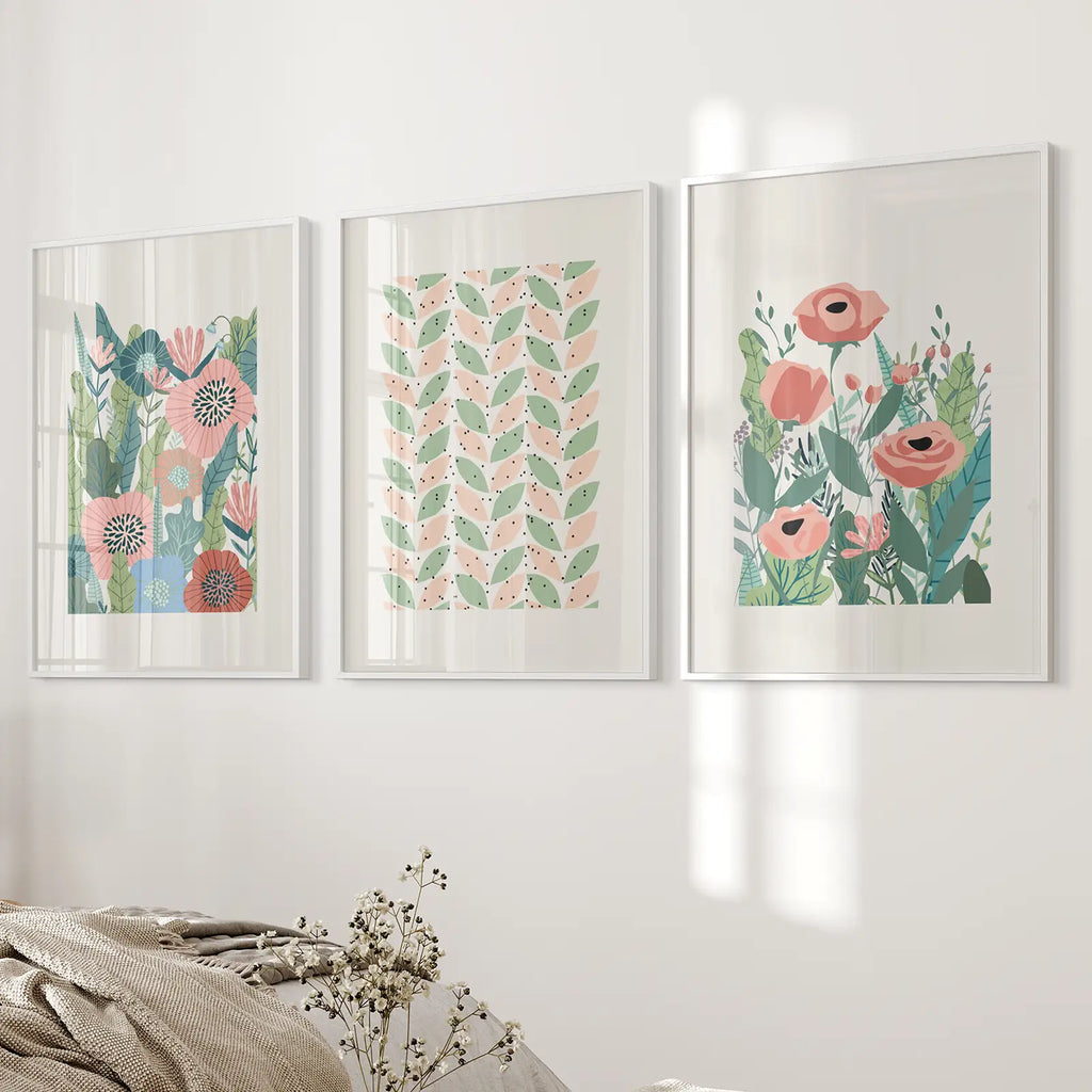 Botanical Pink Poppies Wall Art Poster Decor
