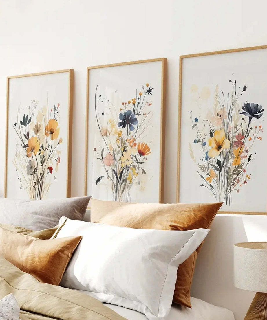Set Kunstdrucke neutrale Aquarell-Wildblumen