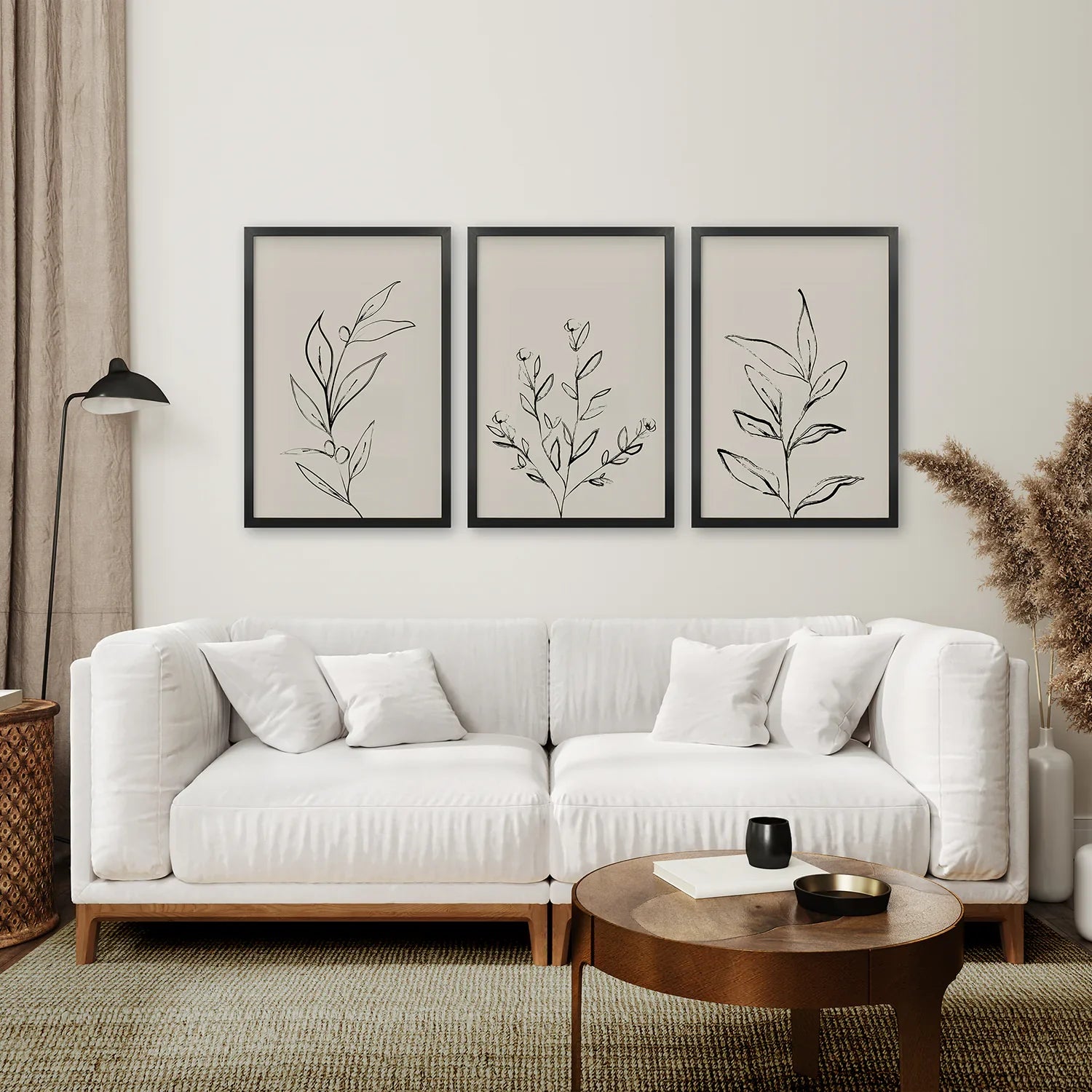 3-teiliges Set zeitgenössischer Kunstposter. One Line Drawing