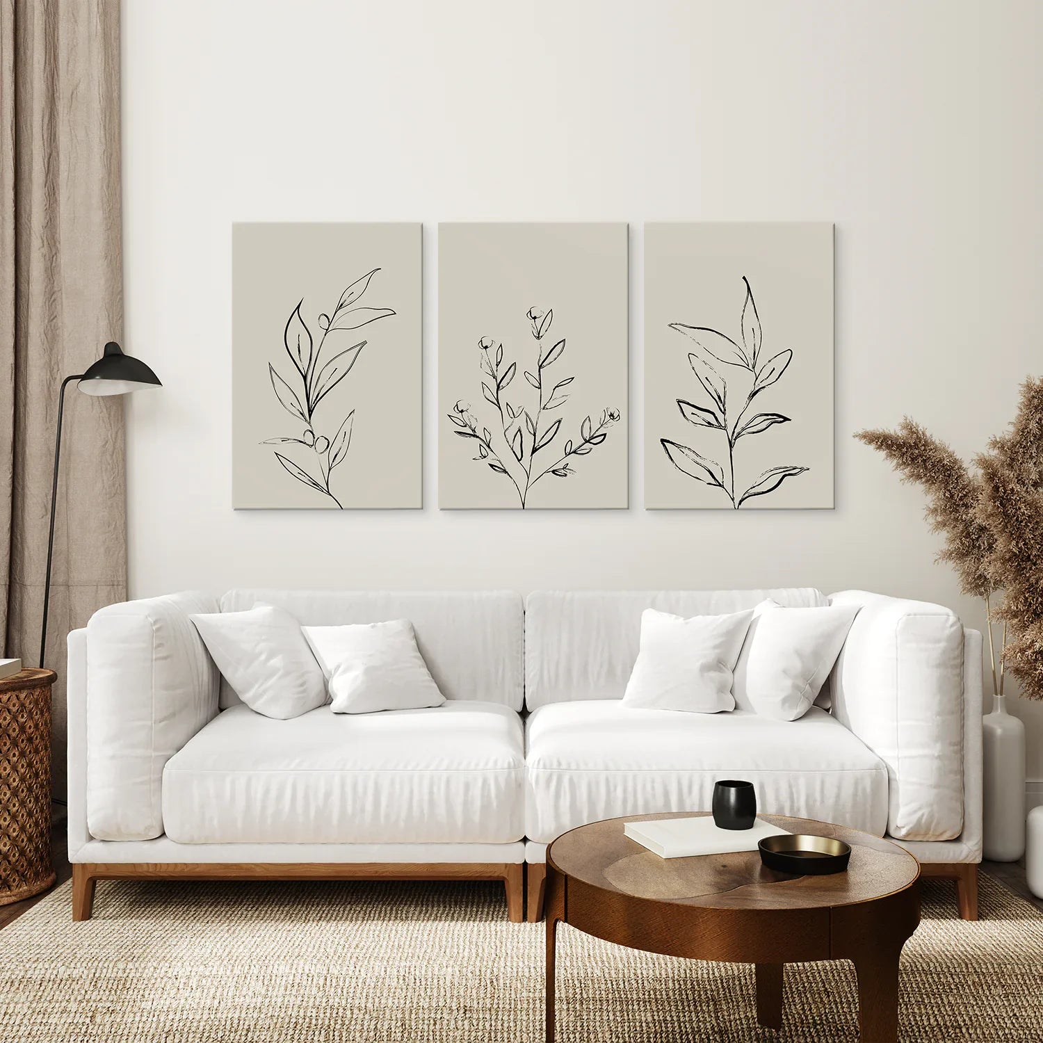 3-teiliges Set zeitgenössischer Kunstposter. One Line Drawing