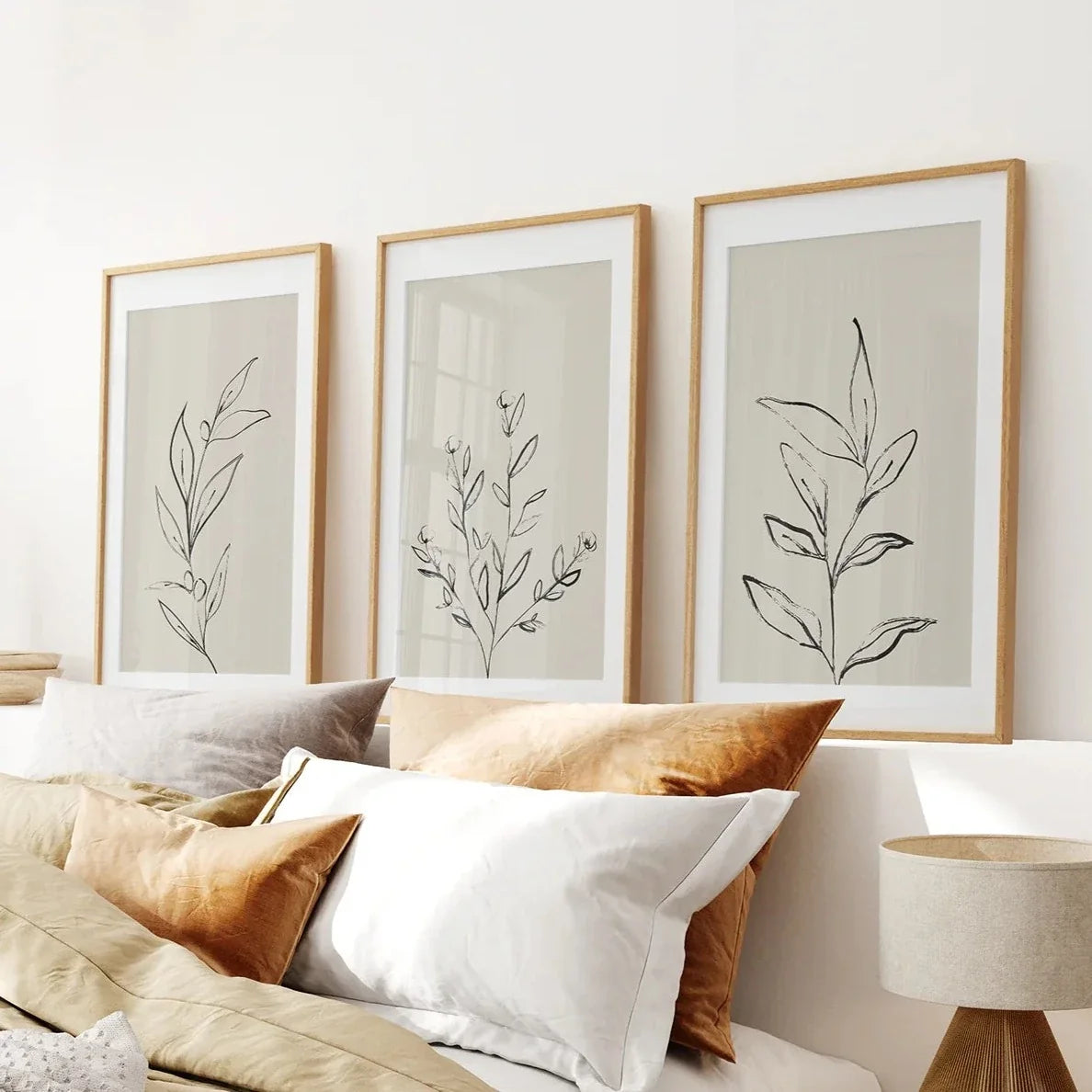 3-teiliges Set zeitgenössischer Kunstposter. One Line Drawing