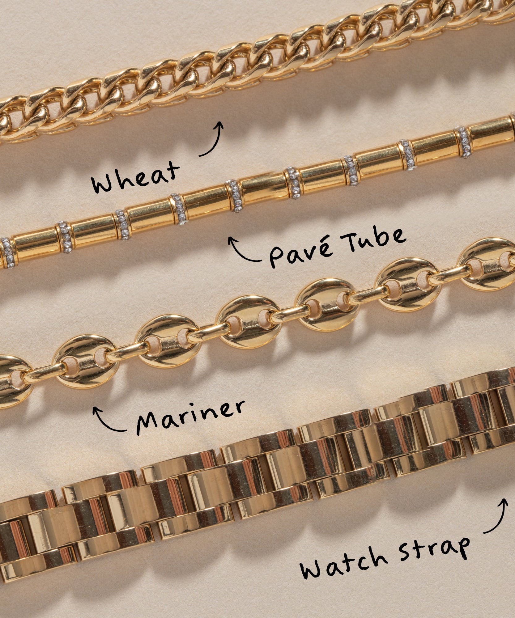 Tube Bead and Crystal Chain Bracelet