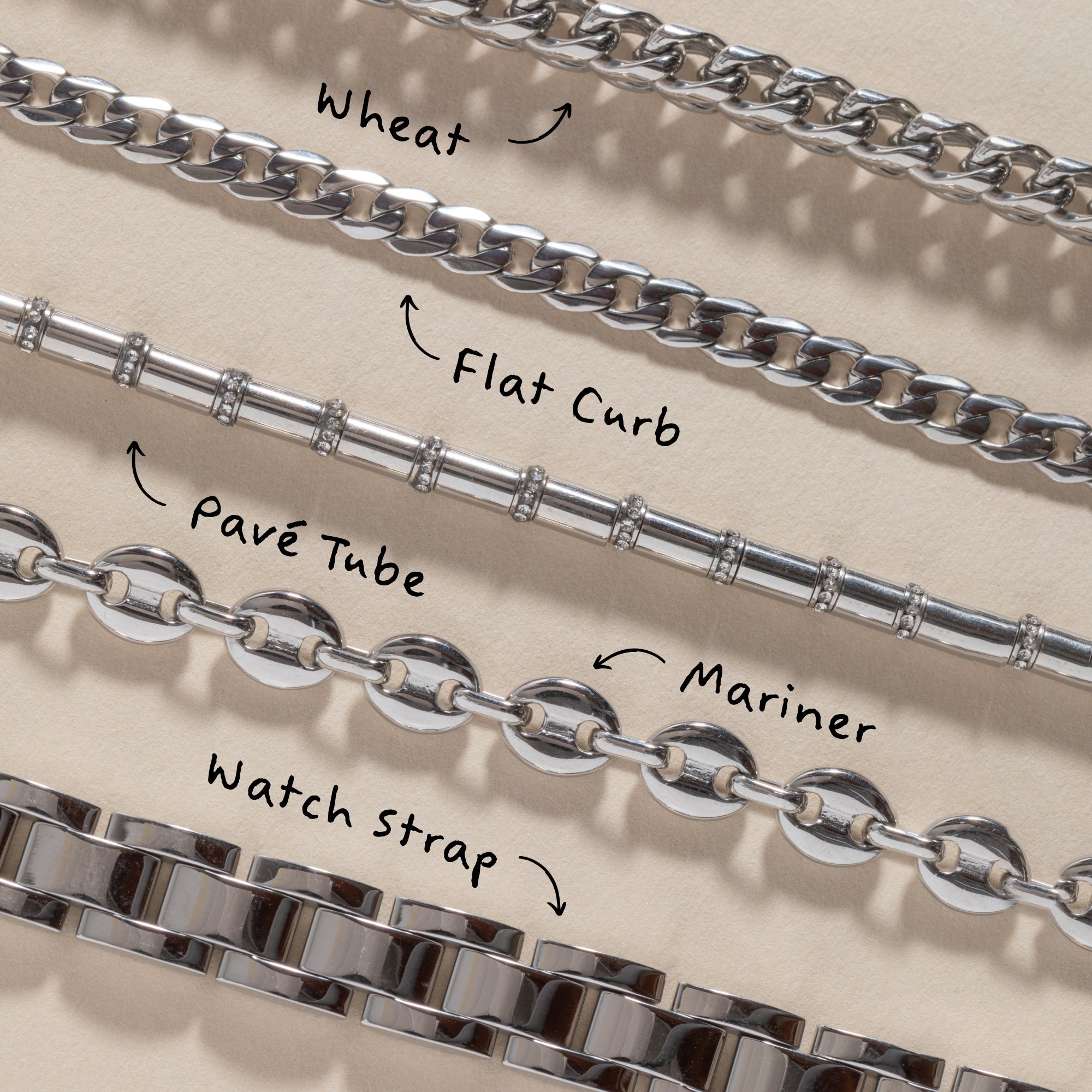 Tube Bead and Crystal Chain Bracelet
