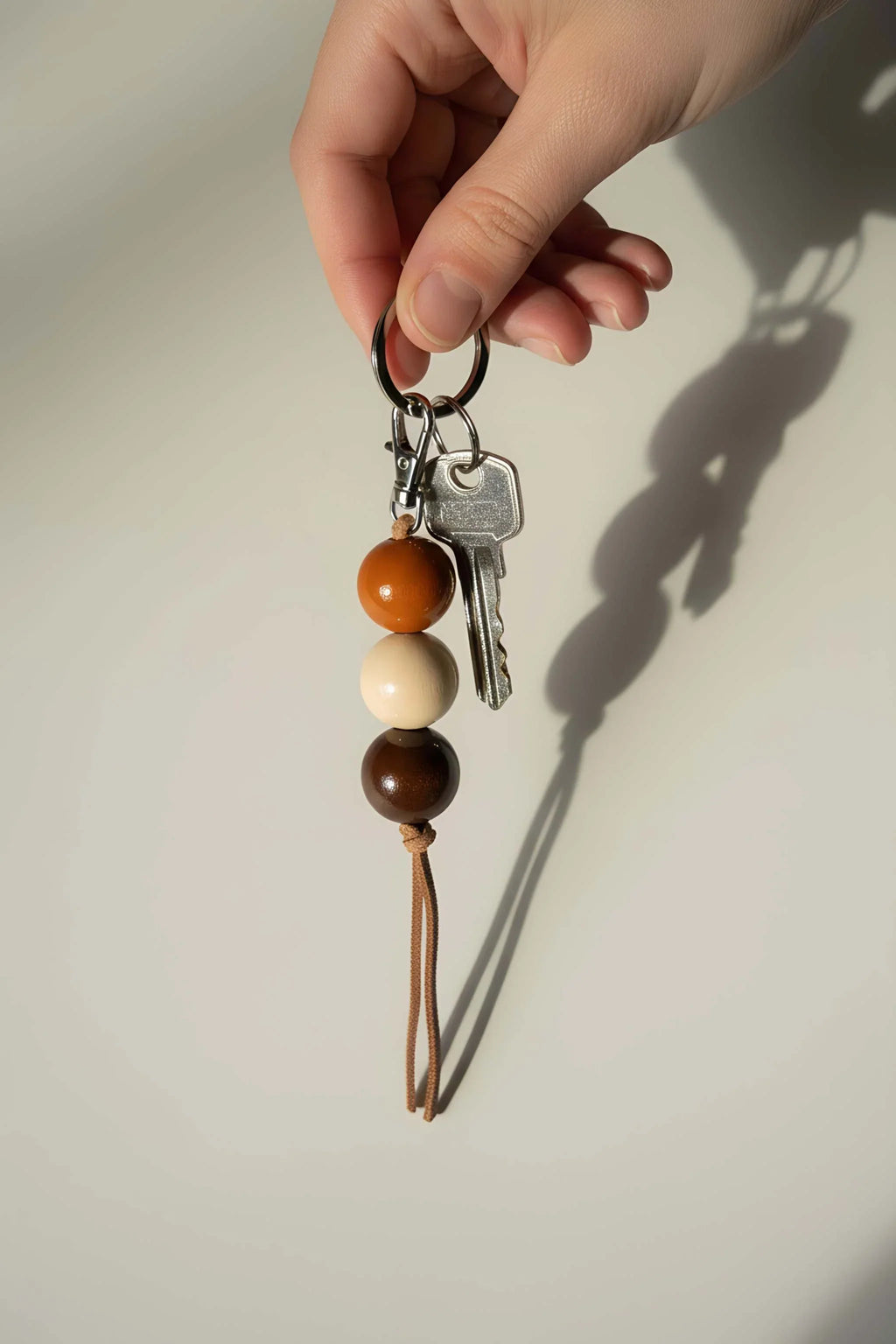 Handmade Ceramic Keychain with Dark Brown Beads