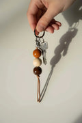 Handmade Ceramic Keychain with Dark Brown Beads