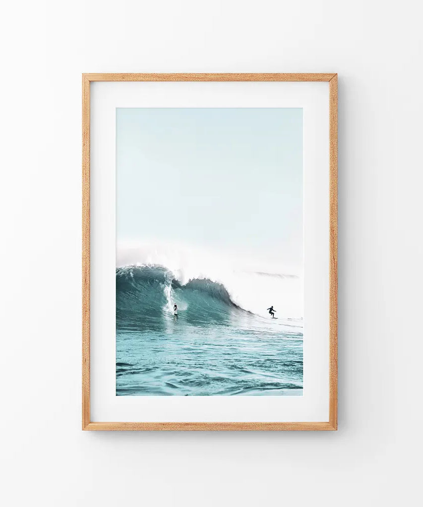 Surfen Wandbild. Surfer auf blauen Wellen