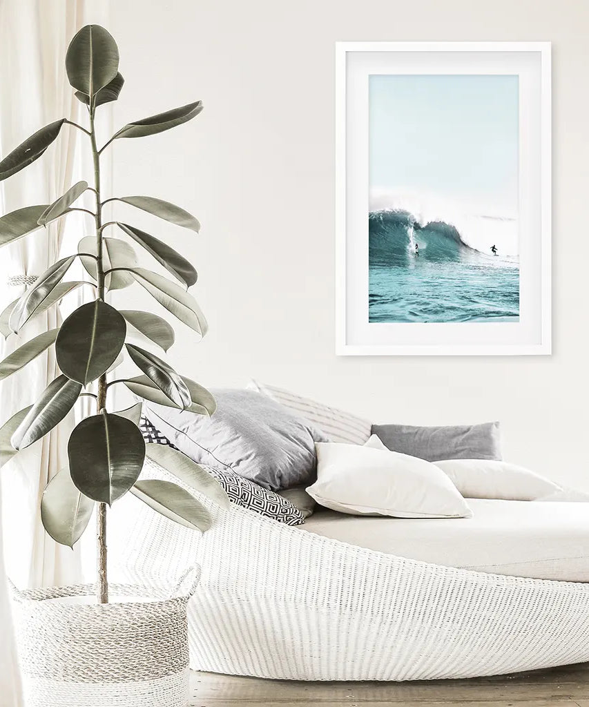 Surfen Wandbild. Surfer auf blauen Wellen