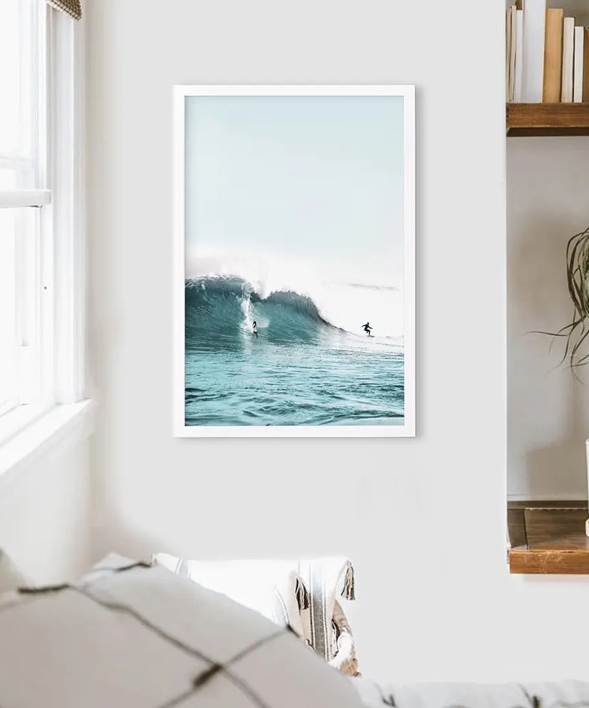 Surfen Wandbild. Surfer auf blauen Wellen