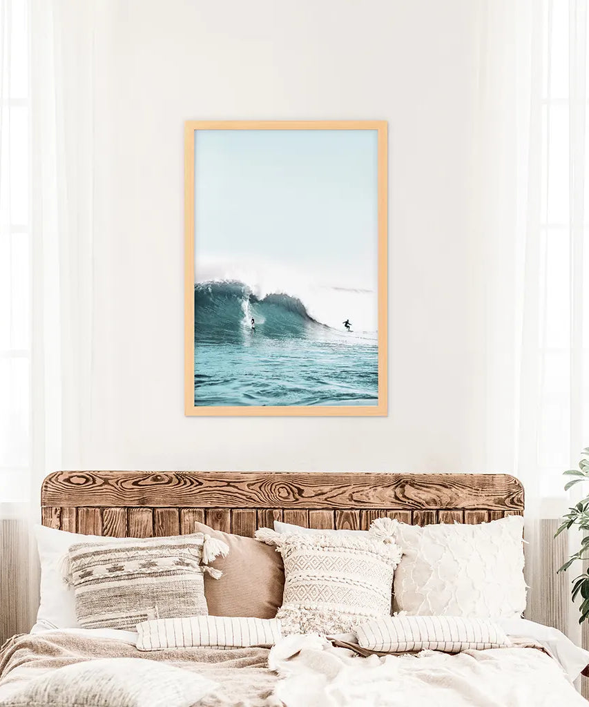 Surfen Wandbild. Surfer auf blauen Wellen