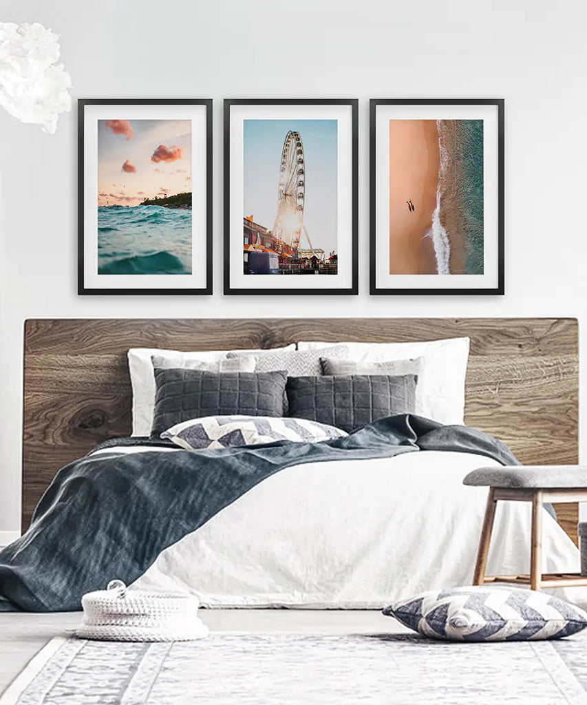 Kalifornien Reise Wandkunstdrucke. Riesenrad, Sonnenuntergang am Meer