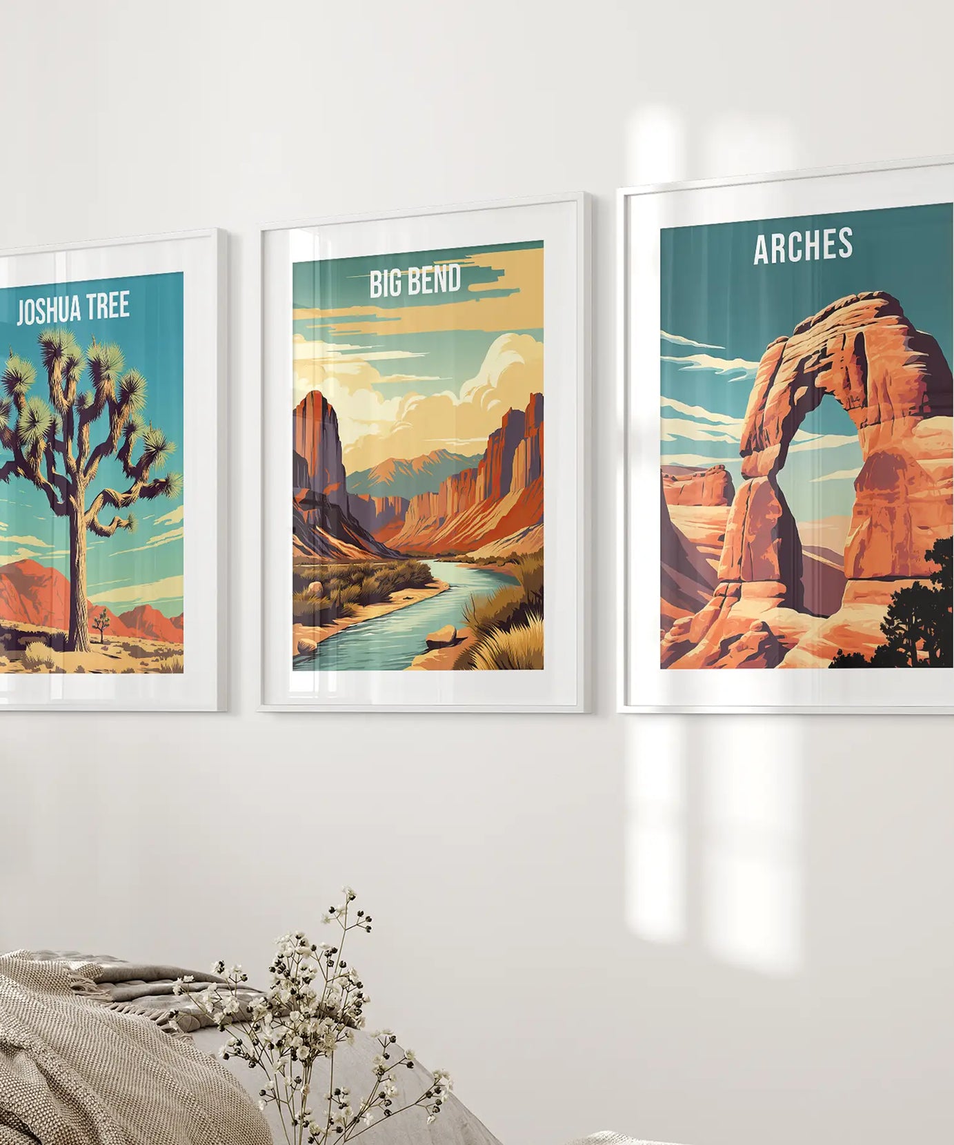 3-teilige USA Nationalpark Kunst. Big Bend, Arches, Joshua Tree