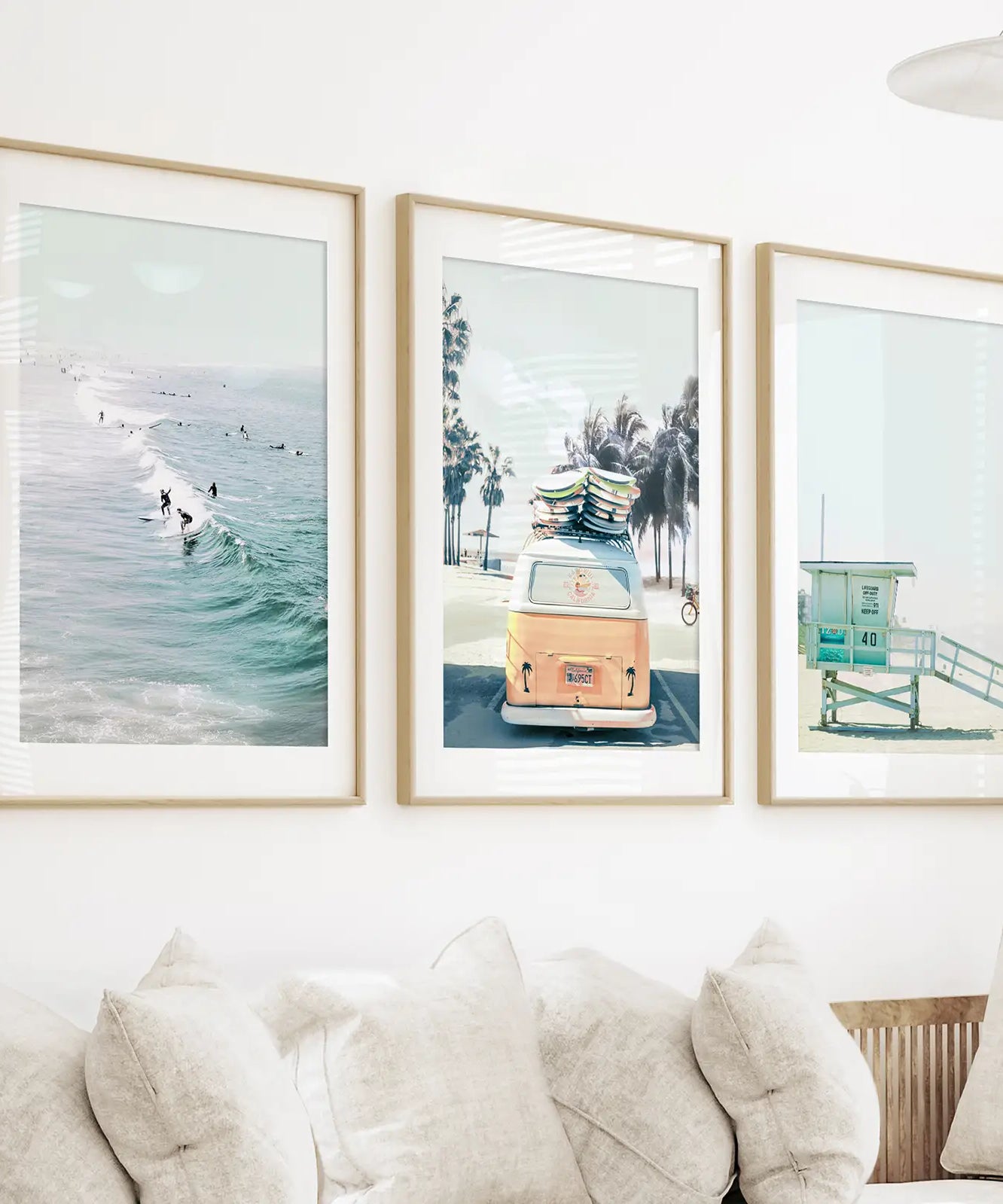 California Wall Art. Surfers on the Waves, Yellow Van, Lifeguard