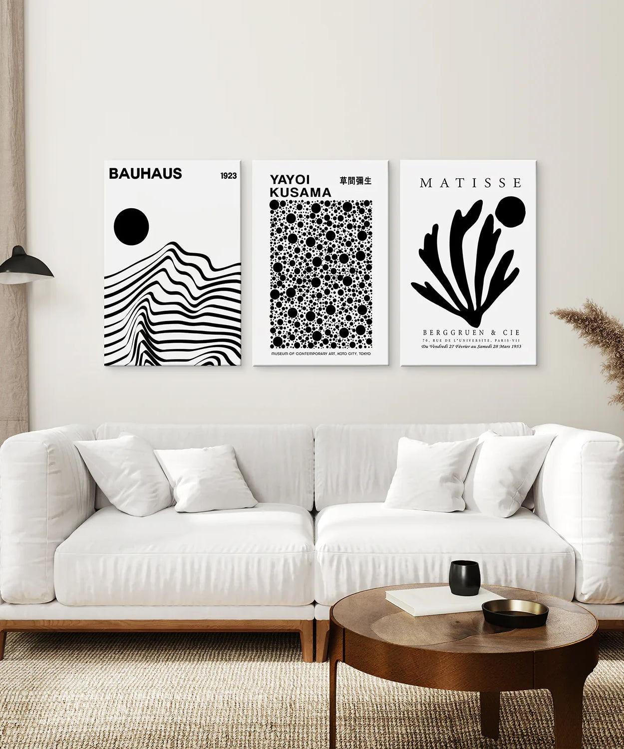 3er Set schwarz-weiße minimalistische Drucke