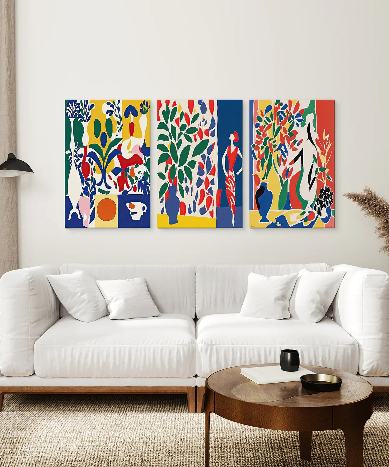 Modernes, farbenfrohes Blumen-Wandkunst-Set im Matisse-Stil
