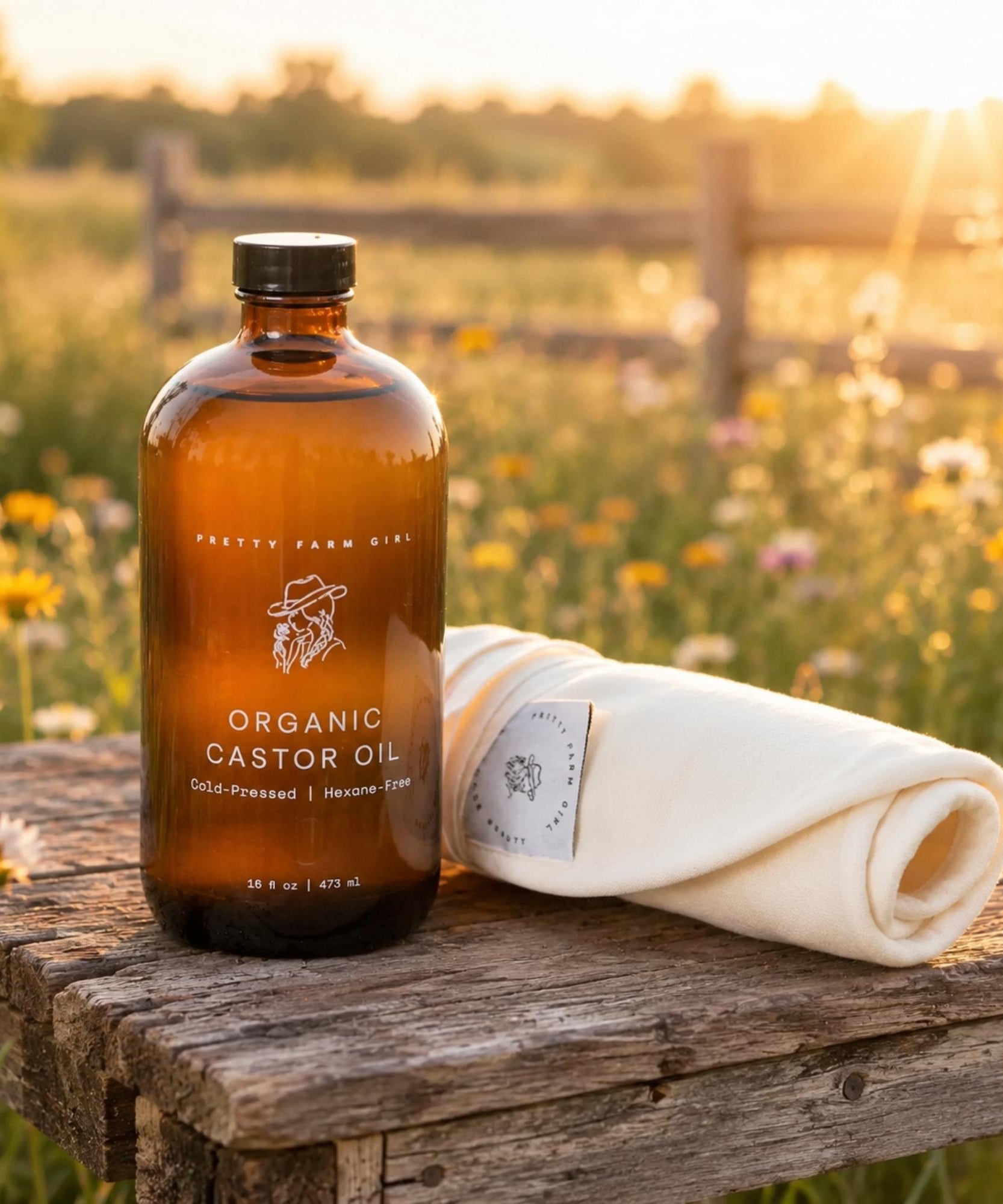 Organic Pure Castor Oil + Cloth Pack Bundle