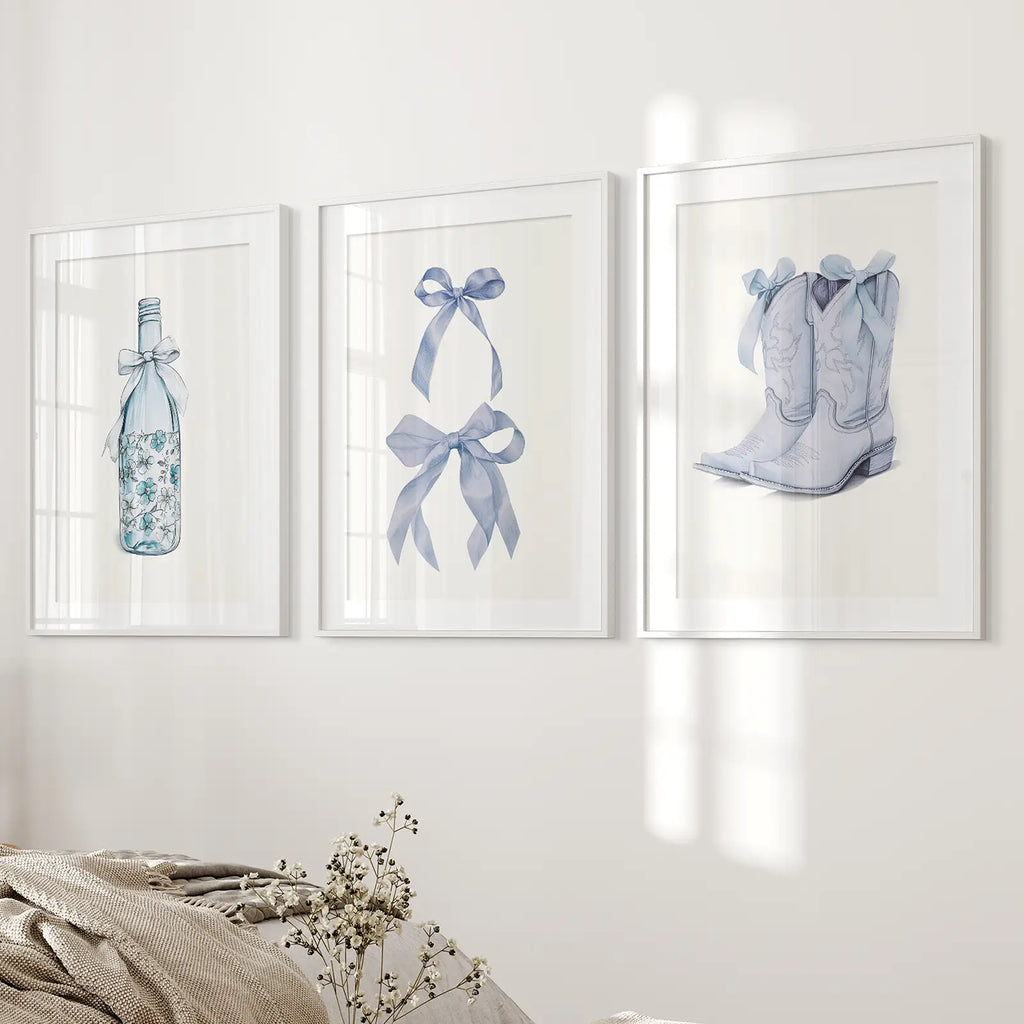 Preppy Aesthetic Dorm Decor Blue Wall Art Prints