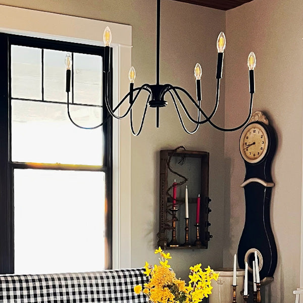Black Metal 6 Light Candelabra Chandelier