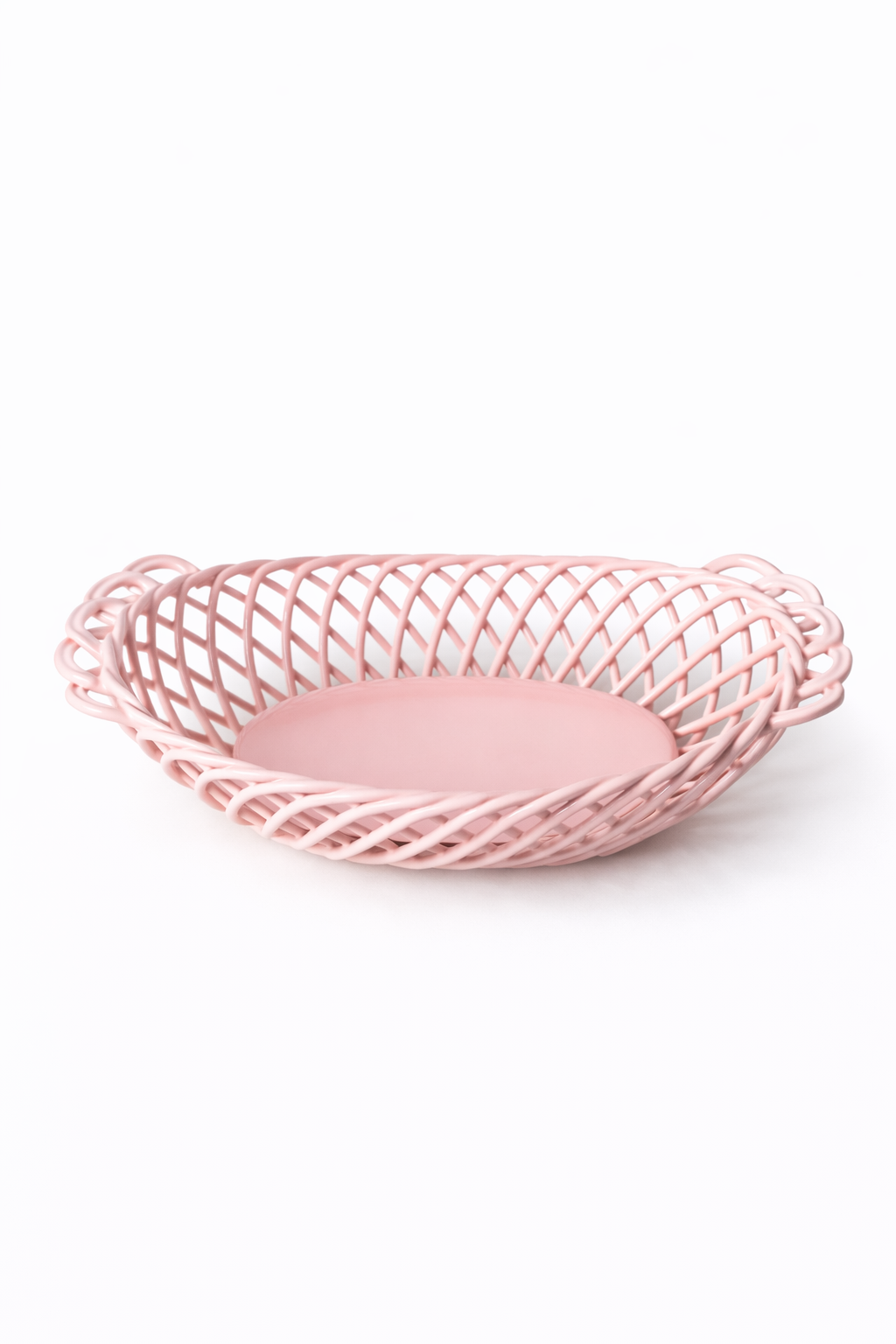Ceramic Oval Basket – Hand-Woven Dish in White, Beige & Pink Glazed Porcelain