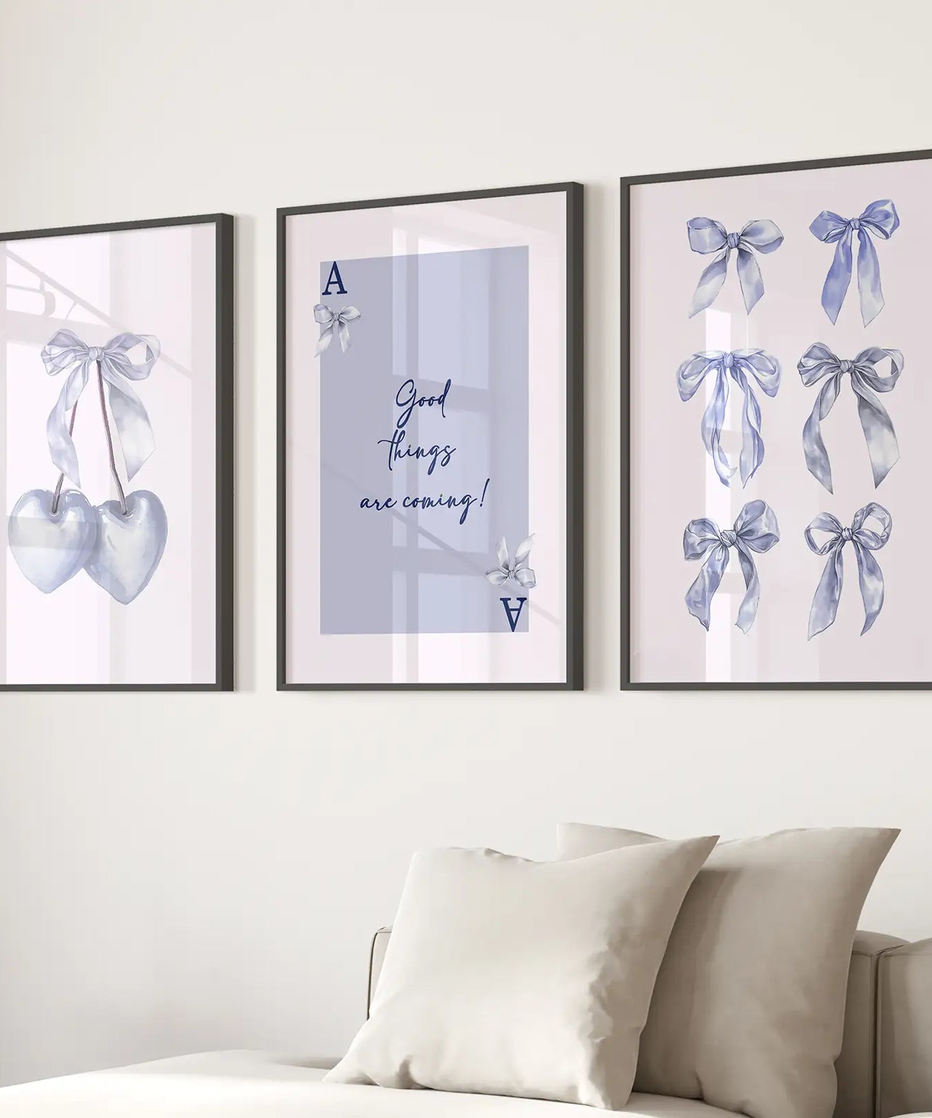 Trendige blaue Schleifen Preppy Poster Girly Deko Kunst Set