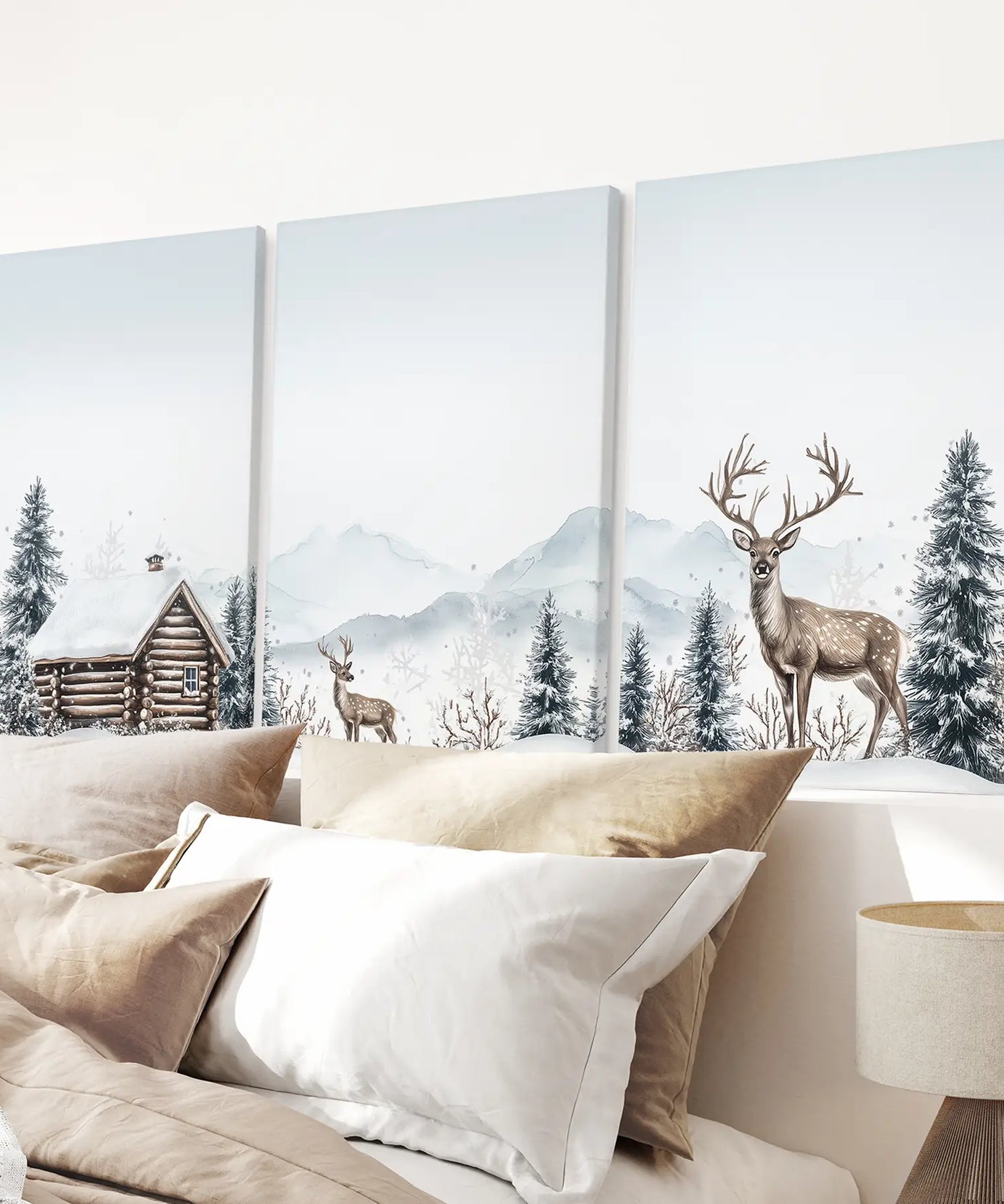 Snowy Deer Wall Art Set of 3. Winter Woodland Prints