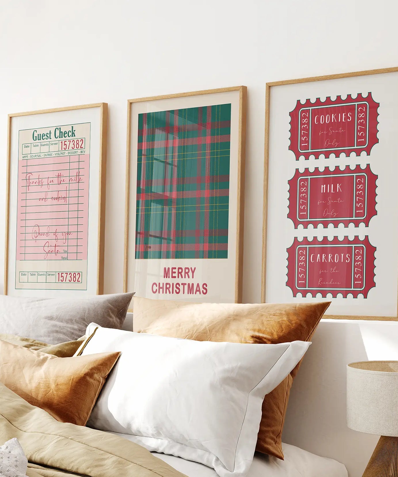 Christmas Wall Art Set. Guest Check, Santa Tickets