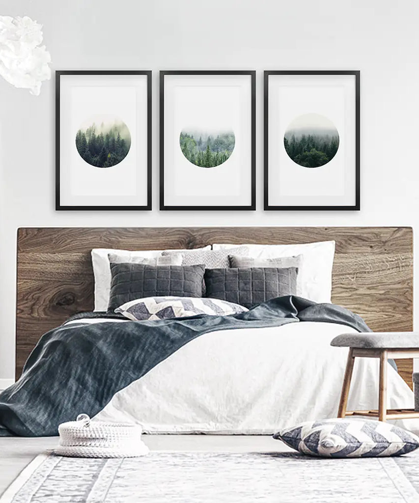 Nordic Forest Circle Wall Art. Set of 3 Scandinavian Prints